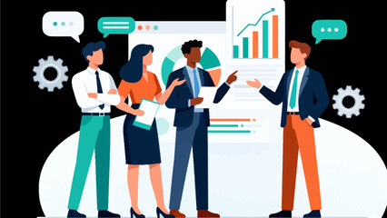 Business team discussing data charts