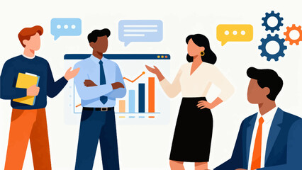 Business team discussing data charts