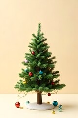 The picture shows a small Christmas tree decorated with colorful ornaments.