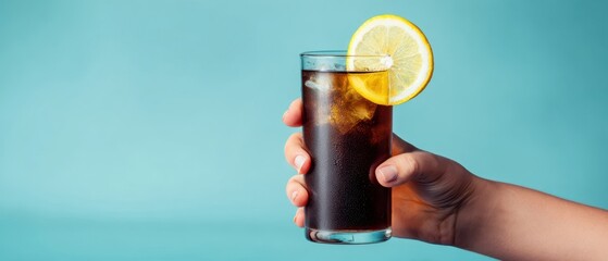 The Lemon Garnished Glass of Dark Soda Held by a Steady Hand