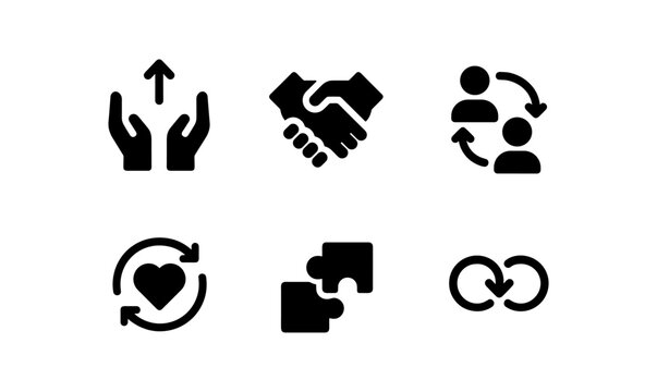 Set of minimalist business and teamwork icons in bold silhouette style