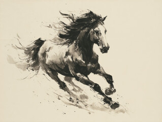 Ink painting of galloping horses