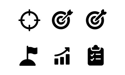 Minimalist business icons set: target, growth, checklist, goal and success symbols
