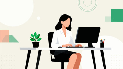 Woman working at computer desk