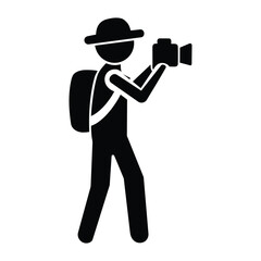 Tourist Taking Photo Pictogram Isolated on White Background
