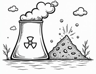 Nuclear Power Plant with Radioactive Waste Illustration