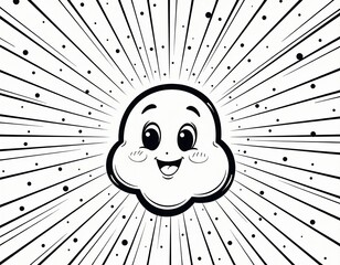 Cute Happy Cartoon Cloud Face Illustration with Radiating Lines and Dots