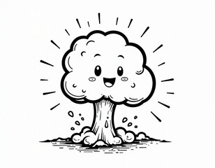 Happy Cartoon Tree Line Art Illustration