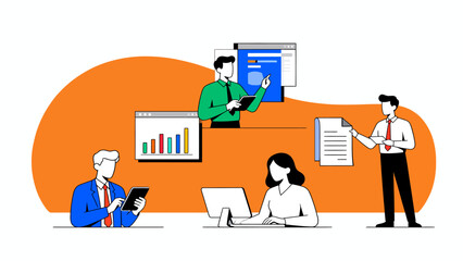 Business team working with digital devices