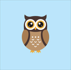Art & Illustration
Cute flat vector illustration of a brown owl with big eyes on a light blue background