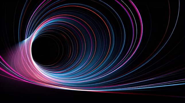Abstract image showcasing a glowing vortex of colorful light lines, resembling a tunnel - Powered by Adobe