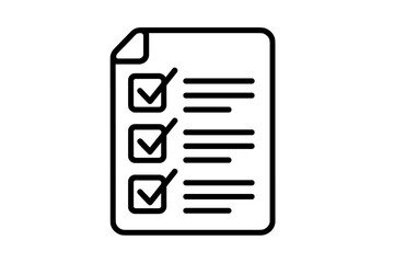 Checklist icon on document. To do list with checkmarks. Task management, survey, questionnaire form symbol. Project completion, test, exam, or inspection concept vector.