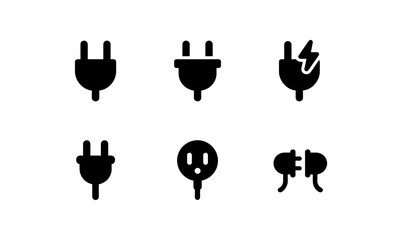 Minimalist electric plug icons: simple black design set for technology