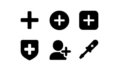 Obraz premium Plus sign symbols: minimalist flat medical and user interface icons