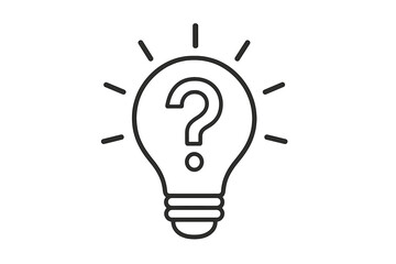 Lightbulb with question mark icon. Concept of problem solving, new idea, and innovation. Brainstorming session, finding a solution. FAQ and support symbol. Thinking process.