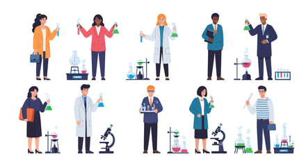 Diverse Scientists Holding Beakers and Lab Equipment in Laboratory Setting.