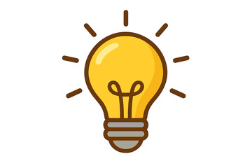 Light bulb icon for idea and solution. Concept of creativity, innovation, inspiration, and discovery. Vector cartoon illustration of a bright lamp. Thinking and brainstorming symbol.