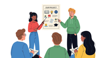 Students Presenting a School Project to a Small Group.