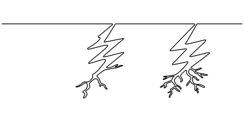 Continuous one line drawing of thundercloud and  lightning storm. Cloud in the sky single line vector illustration, Continuous one line editable drawing of thundercloud and lightning concept.