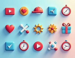 Cute 3D App Icons Collection Modern Digital UI Elements on Gradient Background