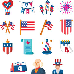 4th of July, United Stated Independence Day icon set. Fourth of July typographic design. Editable flat icon. Vector illustration