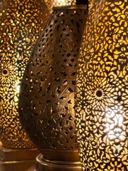 A variety of beautiful Moroccan lamps are very close