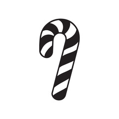 Candy cane silhouette, festive holiday vector, Christmas candy cane silhouette vector Illustration on white background, Black and white candy cane silhouette