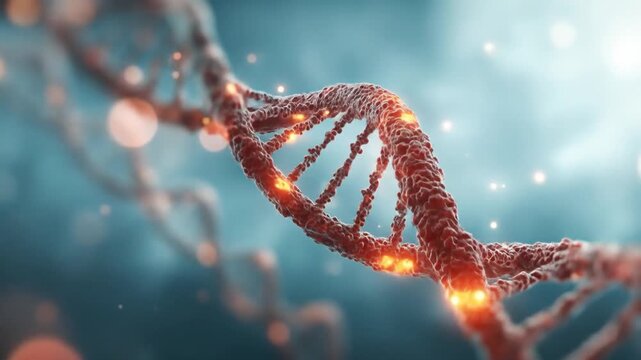 Detailed illustration of a dna double helix strand against a blurred background