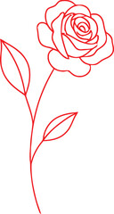 Minimalist red line art single rose flower illustration