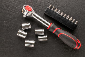 Fototapeta premium Set of socket wrenches, top view, macro.