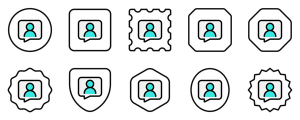 Vector share contact, bubble speech with person icon. Black, white background. Perfect for app and web interfaces, infographics, presentations, marketing, etc.