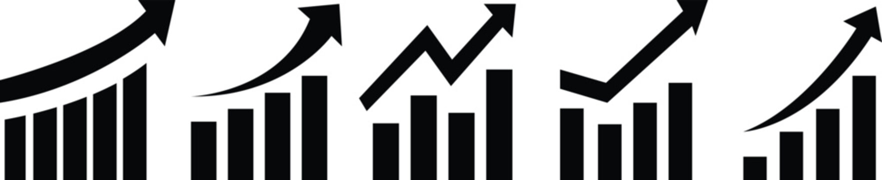 Growth Chart Icon Vector for Business and Finance Concepts . Growths chart collection. Profit growing symbol . Progress bar.