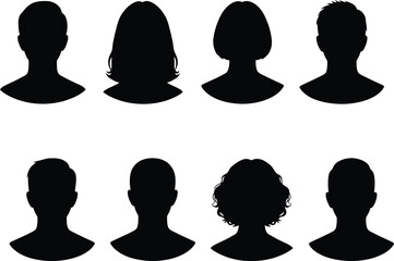 Collection of diverse human head silhouettes against white background