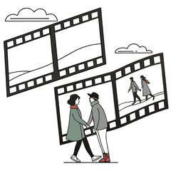 Film strip showing a couple in winter