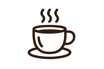Obraz premium Simple coffee cup icon with steam, hot beverage illustration, vector cartoon graphic, transparent background, app and concept design element, minimal cup on saucer drawing