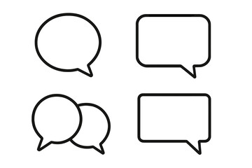 Speech Bubble Outline Line Icon Set for Graphic Design, Apps, Advertisements, Social Media, Chat, Messaging, Transparent Background, Vector Cartoon Illustration, Communication Symbols