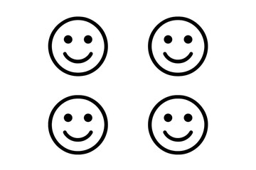 Black Happy Face Icon Set. Smiley Satisfaction Symbol, Trendy Flat Design for Website, App, UI, Logo. Simple Vector Illustration of Cheerful Emotion, Positive Mood, Social Media Emoticon.