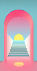 Stairway archway with vibrant colors.