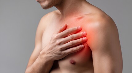 Fototapeta premium Man s shoulder pain relief seeking relief for severe shoulder pain man s shoulder