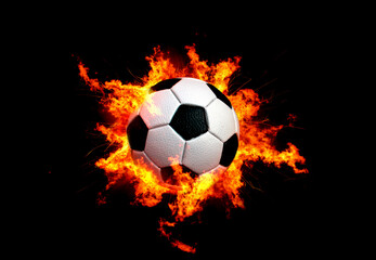 Naklejka premium Soccer ball on fire dynamic sports concept with intense flames and energy perfect for sports marketing and event promotion