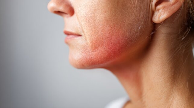 Woman face red spot woman exhibits red spot on face woman face red spot woman face