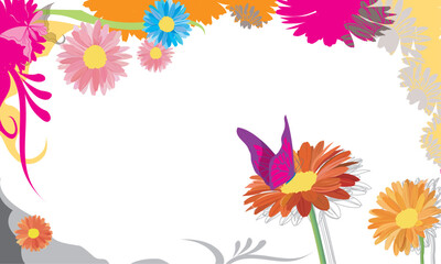 Vector drawing of flowers and butterflies