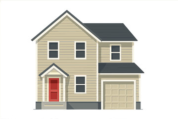 American house flat vector icon. Suburban home with vinyl siding. Single family residence illustration. Real estate, property, mortgage concept. Building exterior with garage.