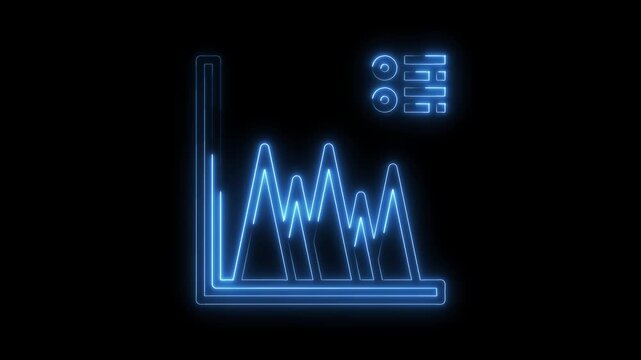 Neon chart and data display animated on black background for business and finance