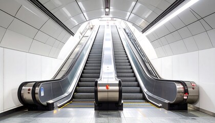 Modern escalators in a subway tunnel