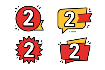 Promotional badges number 2. Countdown timer for sale. 2 days left to go. Final sale sticker. Last chance offer. Landing page banner element. Discount tag collection vector.