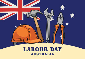 Happy Labour Day Australia, Celebrate Workers Rights and Contributions with Tools and the Australian Flag