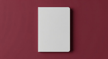 Fototapeta premium Blank white book on burgundy background perfect for design mockups and branding projects