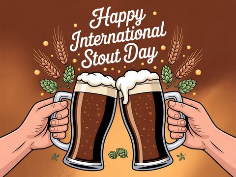Cheers to international stout day with frothy mugs of dark beer raised in celebration