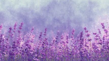 Obraz premium Lavender fields digital art serene digital painting of purple lavender flowers - serene digital painting of purple lavender flowers